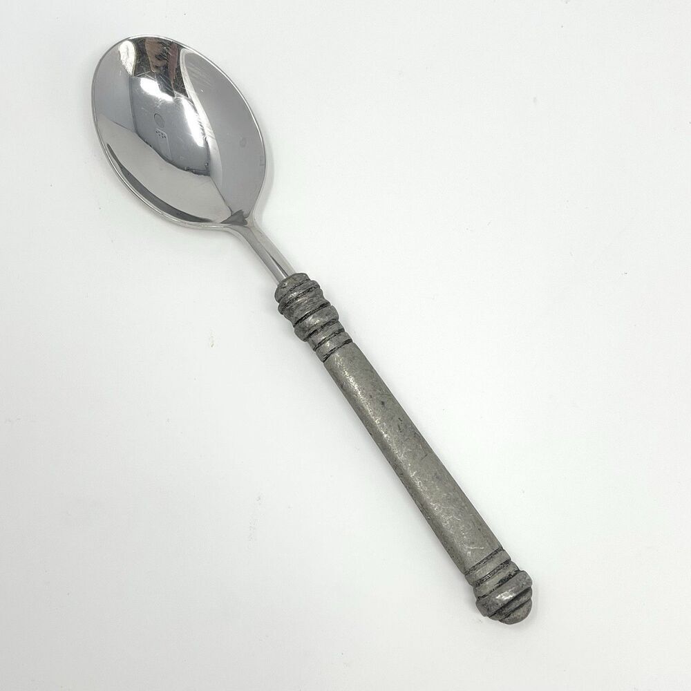 Pottery Barn 70% PEWTER Banded Handle & 18/8 Stainless Teaspoon 7 3/8”